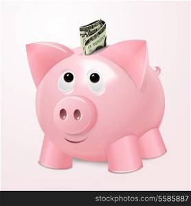 Piggy bank money safe box with cash dollar bill concept vector illustration