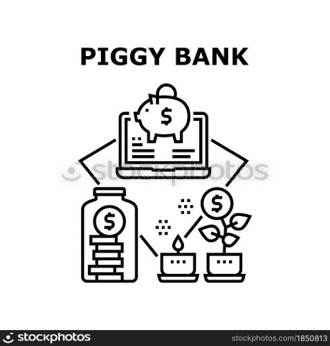 Piggy Bank Money Vector Icon Concept. In Piggy Bank Money Storaging And Earning Annual Percent. Online Bank Account Finance Investment. Economy Wealth And Savings Black Illustration. Piggy Bank Money Vector Concept Black Illustration