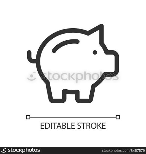 Piggy bank pixel perfect linear ui icon. Money savings. Investment and business. Finance. GUI, UX design. Outline isolated user interface element for app and web. Editable stroke. Arial font used. Piggy bank pixel perfect linear ui icon