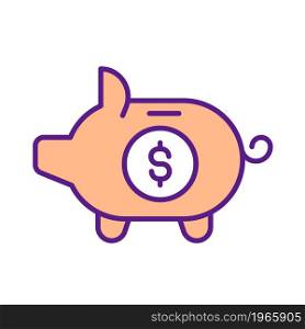 Piggy bank RGB color icon. Saving money. Budget creation and growth. Banking abstract symbol. Credit accumulation. Stockpiling. Isolated vector illustration. Simple filled line drawing. Piggy bank RGB color icon