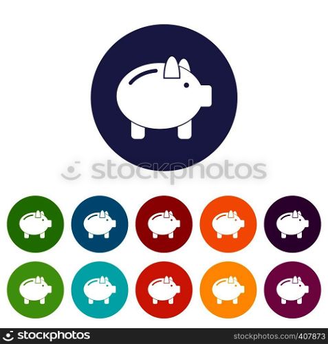 Piggy bank set icons in different colors isolated on white background. Piggy bank set icons