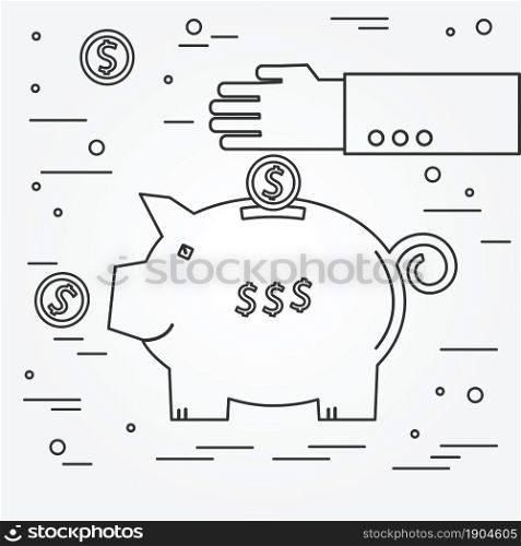 Piggy bank think line icon. Vector.
