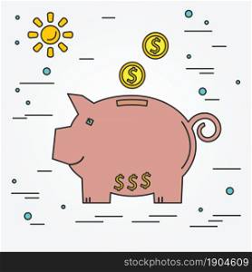 Piggy bank think line icon. Vector.