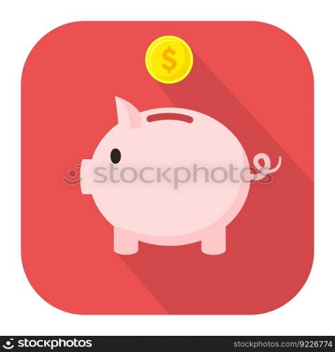 Piggy bank with a coin. Flat icon