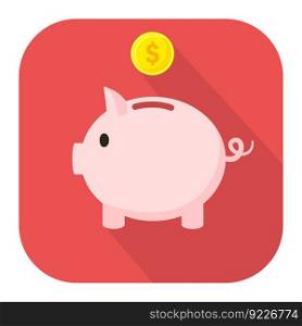 Piggy bank with a coin. Flat icon