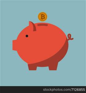 piggy bank with coin bitcoin. flat style. piggy bank bitcoin