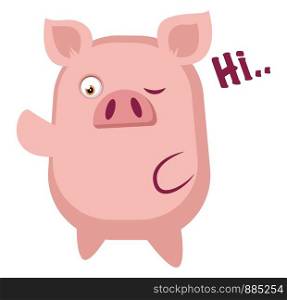 Piggy is waving, illustration, vector on white background.