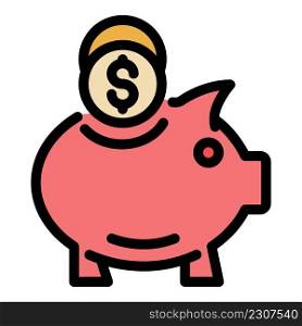 Piggy money icon. Outline piggy money vector icon color flat isolated. Piggy money icon color outline vector
