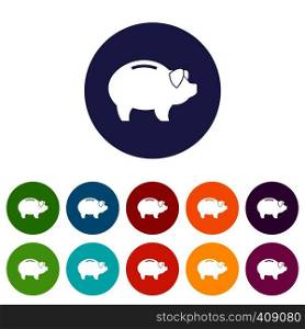 Piggy set icons in different colors isolated on white background. Piggy set icons