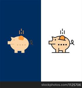 Piggybank, Economy, Piggy, Safe, Savings Icons. Flat and Line Filled Icon Set Vector Blue Background