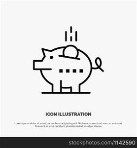 Piggybank, Economy, Piggy, Safe, Savings Line Icon Vector