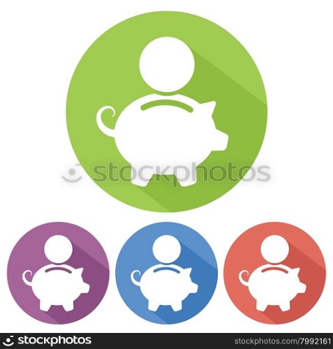 piggybank money saving icon long shadow vector illustration