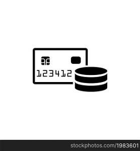 Pile Coins and Credit Card. Flat Vector Icon illustration. Simple black symbol on white background. Pile Coins and Credit Card sign design template for web and mobile UI element. Pile Coins and Credit Card Flat Vector Icon