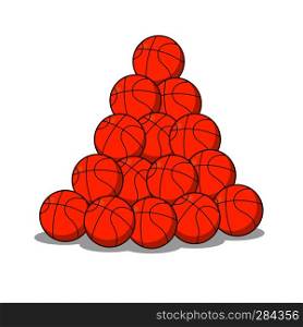 Pile of basketball ball. many of orange balls. Sports accessory 