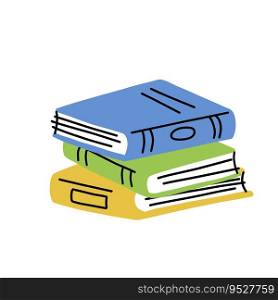 Pile of Book in cartoon style. Education and knowledge. Details of school and library. Stack of Closed cover. Modern trendy design. Many object. Pile of Book in cartoon style