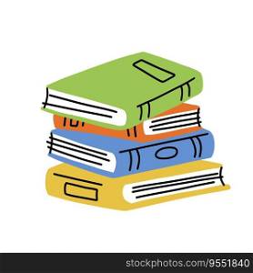 Pile of Book in cartoon style. Education and knowledge. Details of school and library. Stack of Closed cover. Modern trendy design. Many object. Pile of Book in cartoon style.