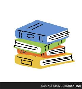 Pile of Book in cartoon style. Education and knowledge. Details of school and library. Stack of Closed cover. Modern trendy design. Many object. Pile of Book in cartoon style.