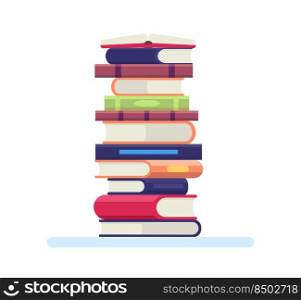 Pile of book. University or school library objects for learning, reading. Stack of colorful textbooks with hardcover for book shops, and publishing houses. Literature for education isolated vector. Pile of book. University or school library objects for learning, reading. Stack of colorful textbooks with hardcover