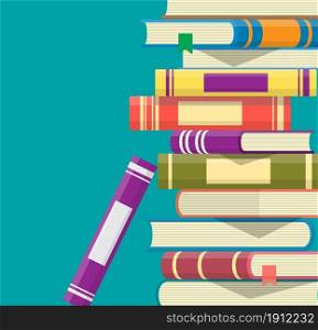 Pile of books. Reading education, e-book, literature, encyclopedia. Vector illustration in flat style. Pile of books. Reading education
