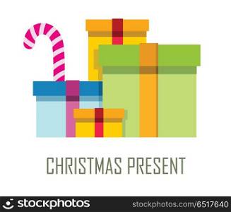 Pile of Colorful Wrapped Gift Boxes.. Ppile of colorful wrapped gift boxes. Mountain gifts sale. Beautiful Christmas present box with overwhelming bow. Gift box icon. Gift symbol. Christmas gift box. Isolated vector illustration