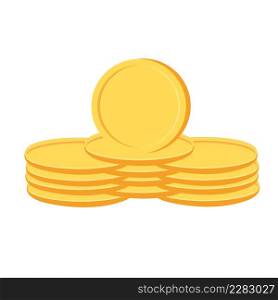 Pile of golden coins, flat cartoon isolated on white background, modern design.. Pile of golden coins, flat cartoon isolated on white background, modern design