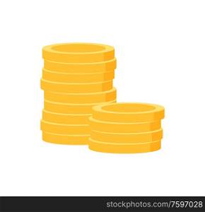 Pile of golden coins isolated money. Vector heap of gold, finance and investment concept, stack of metal currency, payments and exchange symbols, monetary profit. Pile of Golden Coins Isolated Money. Vector Gold