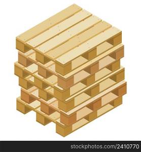 Pile of isometric pallets for packaging and transportation isolated on white. Vector illustration.. Pile of isometric pallets for packaging and transportation isolated on white.