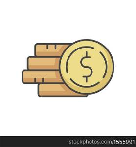 Pile of money RGB color icon. Stack of gold coins. Monetary gain. Dollar currency to pay credit. Financial operation. Bank benefit. Commercial profit. Revenue for payment. Isolated vector illustration. Pile of money RGB color icon