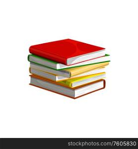 Pile of textbooks isolated school books in hardcover. Vector stack of journals and dictionaries. Stack of books isolated pile of textbooks