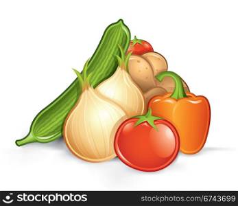Pile of vegetables. Vector illustration of various vegetables in a pile