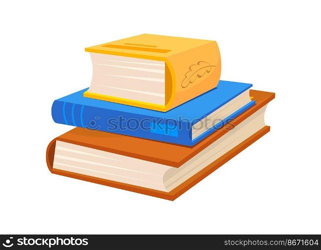 Pile university books. Group cartoon textbooks diaries of student reader, vector isolated on white background. Pile university books. Group cartoon textbooks diaries of student reader, vector