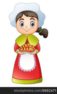 Pilgrim girl carrying a delicious bread