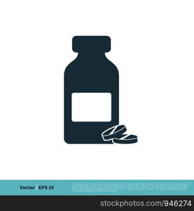 Pill and Bottle Icon Vector Logo Template Illustration Design. Vector EPS 10.