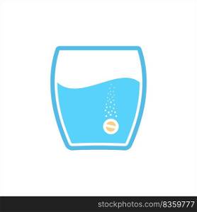 Pill And Glass Of Water Icon, Medicine Pill Drug Tablet Vector Art Illustration