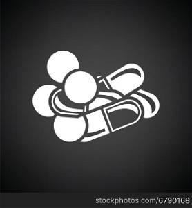 Pill and tabs icon. Black background with white. Vector illustration.