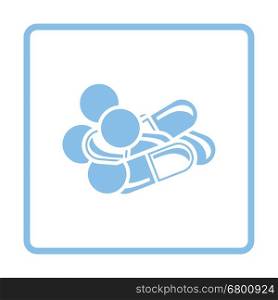 Pill and tabs icon. Blue frame design. Vector illustration.