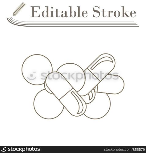 Pill And Tabs Icon. Editable Stroke Simple Design. Vector Illustration.
