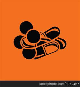 Pill and tabs icon. Orange background with black. Vector illustration.