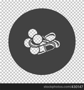 Pill and tabs icon. Subtract stencil design on tranparency grid. Vector illustration.
