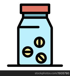 Pill bottle icon. Outline pill bottle vector icon color flat isolated. Pill bottle icon color outline vector
