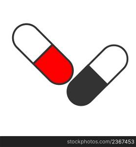 Pill icon. Medical drug web design symbol. Pill white red and white black colors vector.
