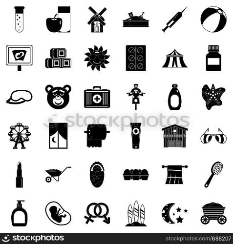 Pill icons set. Simple style of 36 pill vector icons for web isolated on white background. Pill icons set, simple style