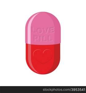 Pill love heart symbol. Pink Tablet for love. Vector illustration of medicines.&#xA;