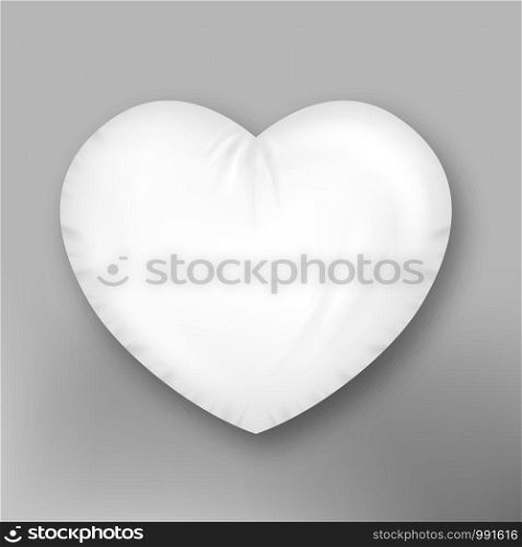 Pillow In Heart Form For Comfortable Sleep Vector Copy Space. Orthopedic Soft Pillow Gift Valentine Day. Bed Cotton Accessory Interior Element For Sleeping Concept Template Realistic 3d Illustration. Pillow In Heart Form For Comfortable Sleep Vector