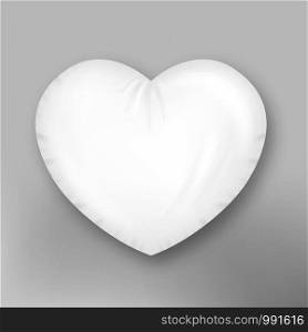 Pillow In Heart Form For Comfortable Sleep Vector Copy Space. Orthopedic Soft Pillow Gift Valentine Day. Bed Cotton Accessory Interior Element For Sleeping Concept Template Realistic 3d Illustration. Pillow In Heart Form For Comfortable Sleep Vector