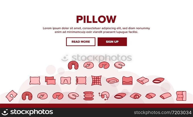Pillow Orthopedic Landing Web Page Header Banner Template Vector. Comfortable Bed Pillow Memory Foam And Feather, Accessory For Travel And Bedroom Illustrations. Pillow Orthopedic Landing Header Vector
