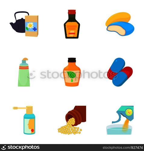 Pills and drug icons set. Cartoon set of 9 pills and drug vector icons for web isolated on white background. Pills and drug icons set, cartoon style