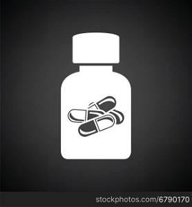 Pills bottle icon. Black background with white. Vector illustration.