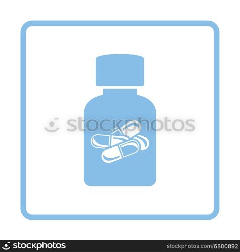 Pills bottle icon. Blue frame design. Vector illustration.