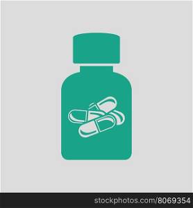 Pills bottle icon. Gray background with green. Vector illustration.